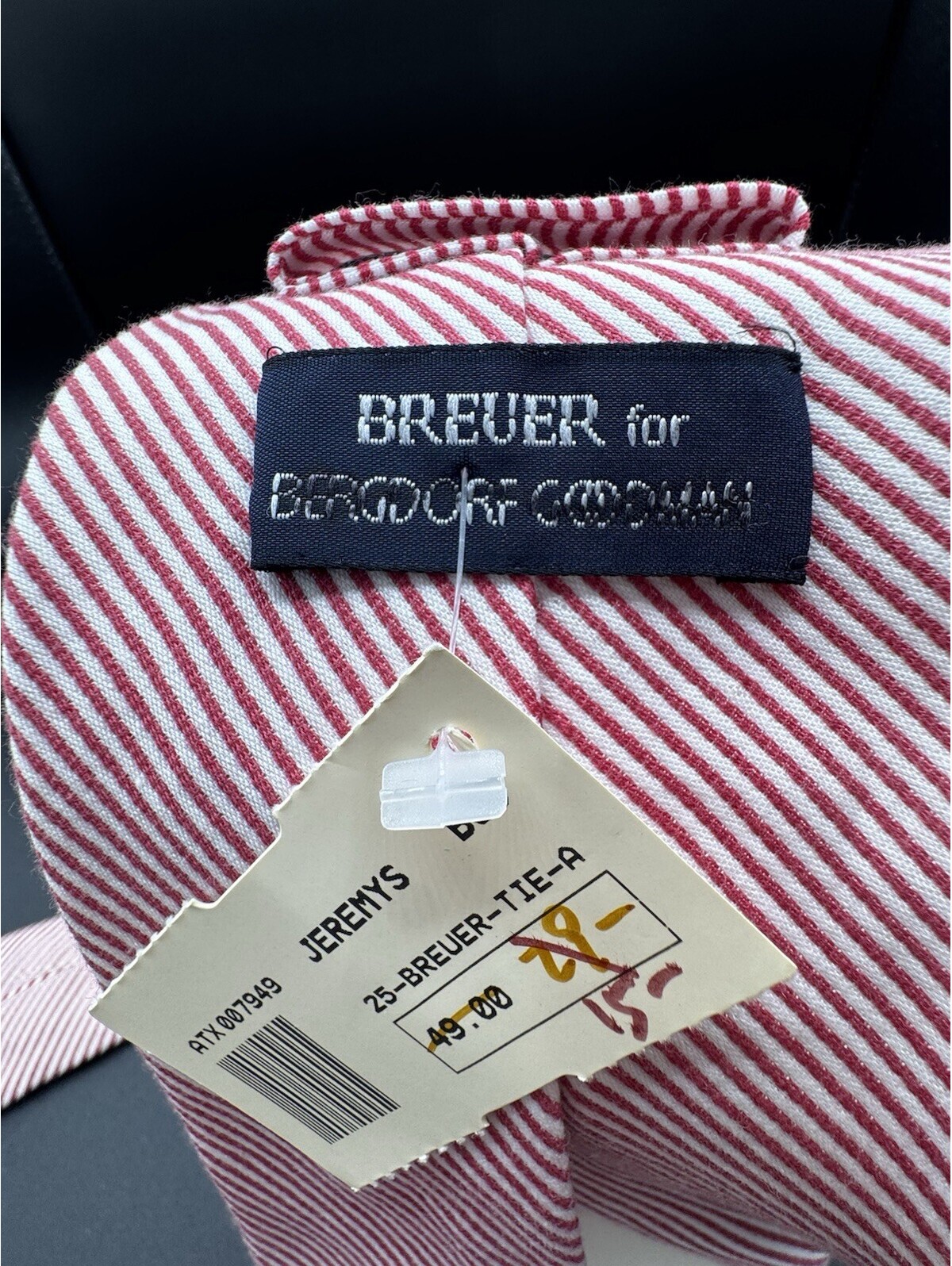Breuer For Bergdorf Goodman Men’s Tie Red White Stripe Silk Cotton Italy Nwt — image 7 of 8
